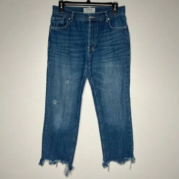 Free People We The Free Maggie Mid Rise Straight in Sequoia Blue Size 26 Raw Hem - Picture 2 of 12